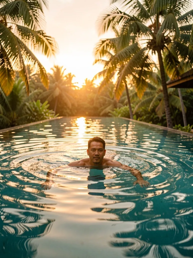 Pria berenang di pagi hari