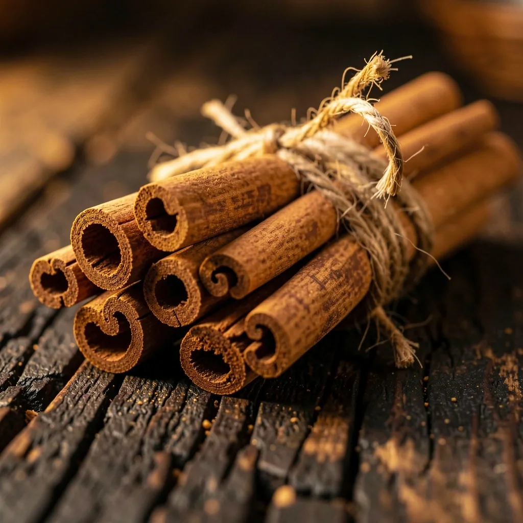 Kayu manis batang di atas permukaan kayu gelap