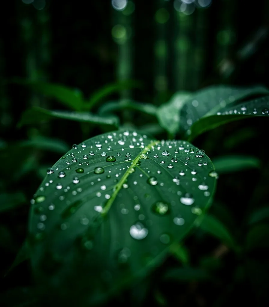Daun jahe segar dengan embun pagi